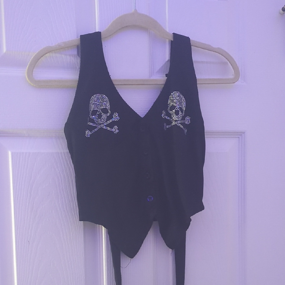 Black Skull Rhinestone Halter Top